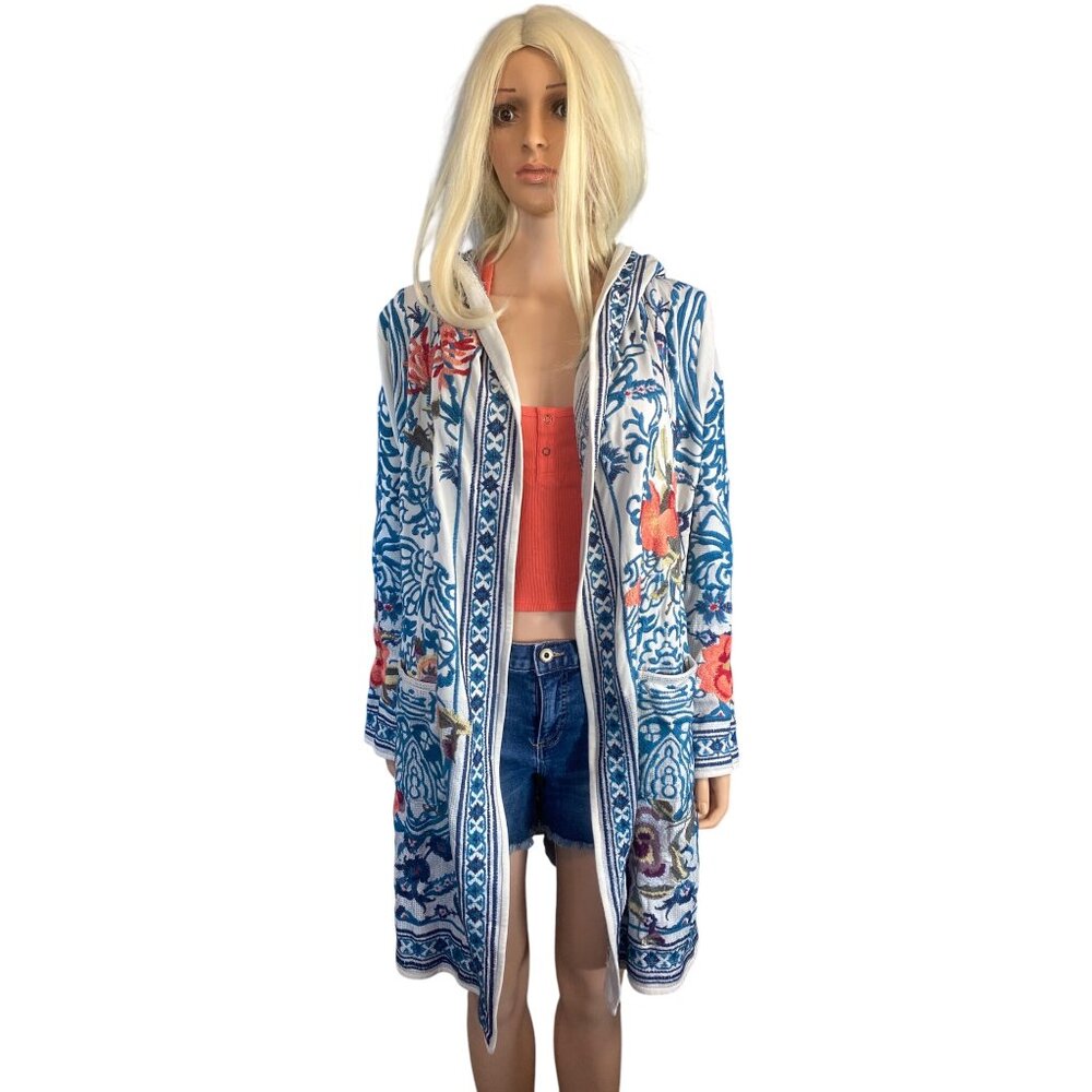 NWT Johnny Was Hooded Duster Embroidered Open Cardigan Small MSRP$540 Rare! HTF